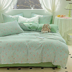 YICKYUE  -  INS Plant Print Bedding Set Fashion Washable Duvet Cover Without Comforter Pillowcases Sheet for Student Soft Home Textile