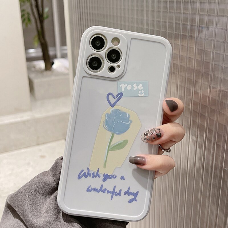 Ins Blue Rose flower jane love soft silicone phone case for iphone x xr xs max 8 7 plus 12 11 pro max mini clear cover conque