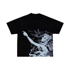 Hearujoy  Summer Casual Y2K Gothic Aesthetic Fashion Print Washed Cotton Round Neck Loose T-shirt for Men Street Fashion Short Sleeve