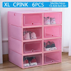 6pcs Fold Plastic shoe boxes storage box shoes box thickened dustproof shoe organizer box superimposed combination shoe cabinet