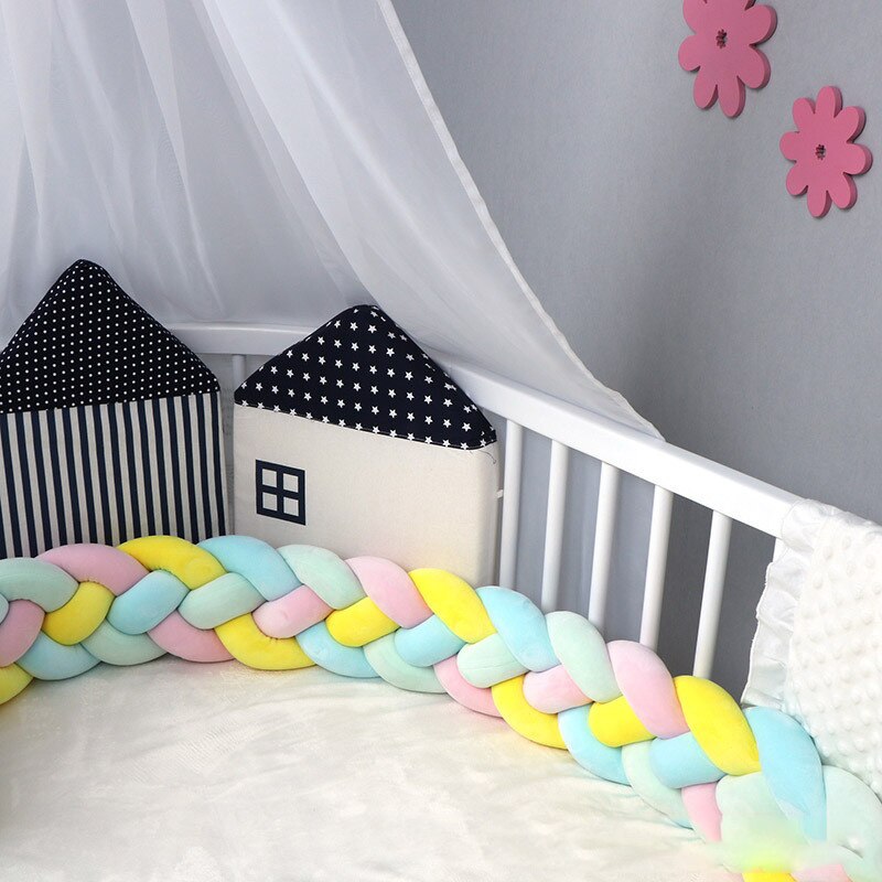 2m Colorful Weaving Knotted Crib Bumper Soft Cozy Baby Bed Bumpers Bebe Around Safe Barrier Pillow Newborn Cradle Protector New