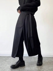 Hearujoy Plus Size Men's Elastic Waist Wide Leg Cargo Pants, Casual Loose Multi-pocket Long Pants Street Hipster