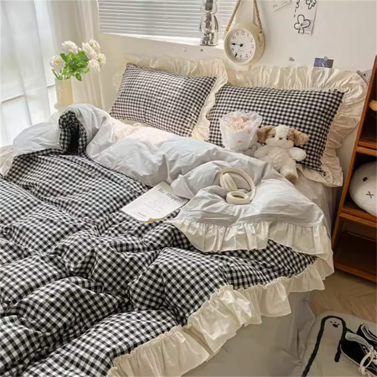 YICKYUE  -  Ins Princess Style Bedding Sets Ruffle Lace Bow Quilt Cover Romantic Bedclothes Decor Woman Girls Bedroom Duvet Cover 4pcs
