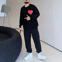 Hearujoy Mens Casual Love Knitted Sweater 2024 Spring New Genderless Fashion Temperament Youthful Simple Loose Knitted Sweater Unisex