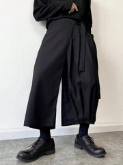 Hearujoy Plus Size Men's Elastic Waist Wide Leg Cargo Pants, Casual Loose Multi-pocket Long Pants Street Hipster