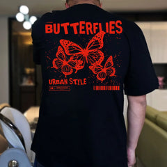 Hearujoy Men Streetwear Butterfly Graphic Print Short Sleeve T-shirt Cotton Casual T-shirt Summer Vintage Fashion Tops Tees Unisex Y2k