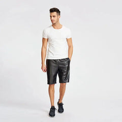 Hearujoy PU Leather Shorts Men's Lightweight Black Red Blue Summer Hip Hop Fashion Elastic Waist Knee Length Pants 9Y6387