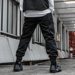 Hearujoy Tactical Functional Cargo Pants Joggers Men Black  Elastic Waist Trousers Hip Hop Streetwear Multi-pocket Pants Techwear WB347