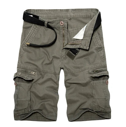 HEARUJOY  -  Summer Men Khaki Cargo Shorts Men Casual Army Knee Lenght Shorts Male Multi-Pocket Cotton Straight Shorts No Belt 28-40