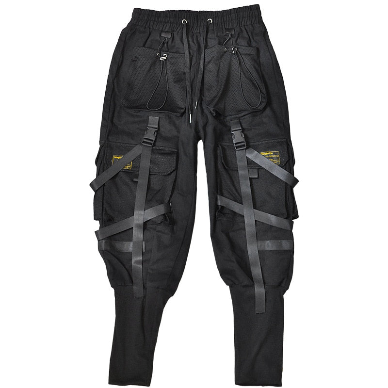 Hearujoy Tactical Cargo Pants Men Harajuku Streetwear Function Pants Ribbon Multi-pocket Trousers Elastic Waist Hip Hop Male WB283