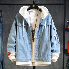 HEARUJOY  -  Mens Hooded Denim Jacket Hip Hop Jeans Coat Retro Streetwear Casual Bomber Jacket Outerwear Male Jeans Hoodies Coats