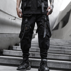 Hearujoy Tactical Cargo Pants Men Harajuku Streetwear Function Pants Ribbon Multi-pocket Trousers Elastic Waist Hip Hop Male WB283