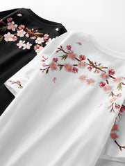 HEARUJOY  -  Embroidery T Shirt Men Women Flower Loose Casual T Shirt Summer Cotton Hip Hop Tee Tops Short Sleeve Male Harajuku Streetwear