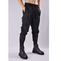 Hearujoy Tactical Functional Cargo Pants Joggers Men Black Elastic Waist Trousers Hip Hop Streetwear Zipper Design Pants Techwear WB376
