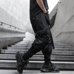 Hearujoy Tactical Cargo Pants Men Harajuku Streetwear Function Pants Ribbon Multi-pocket Trousers Elastic Waist Hip Hop Male WB283