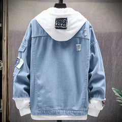 HEARUJOY  -  Mens Hooded Denim Jacket Hip Hop Jeans Coat Retro Streetwear Casual Bomber Jacket Outerwear Male Jeans Hoodies Coats