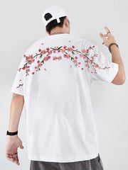 HEARUJOY  -  Embroidery T Shirt Men Women Flower Loose Casual T Shirt Summer Cotton Hip Hop Tee Tops Short Sleeve Male Harajuku Streetwear