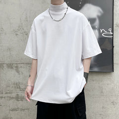 Hearujoy 2024 Streetwear Turtleneck Men Tshirt Solid Hip Hop Male Oversized T shirts Man Casual Short Sleeve Top Tees Black/White/Purple