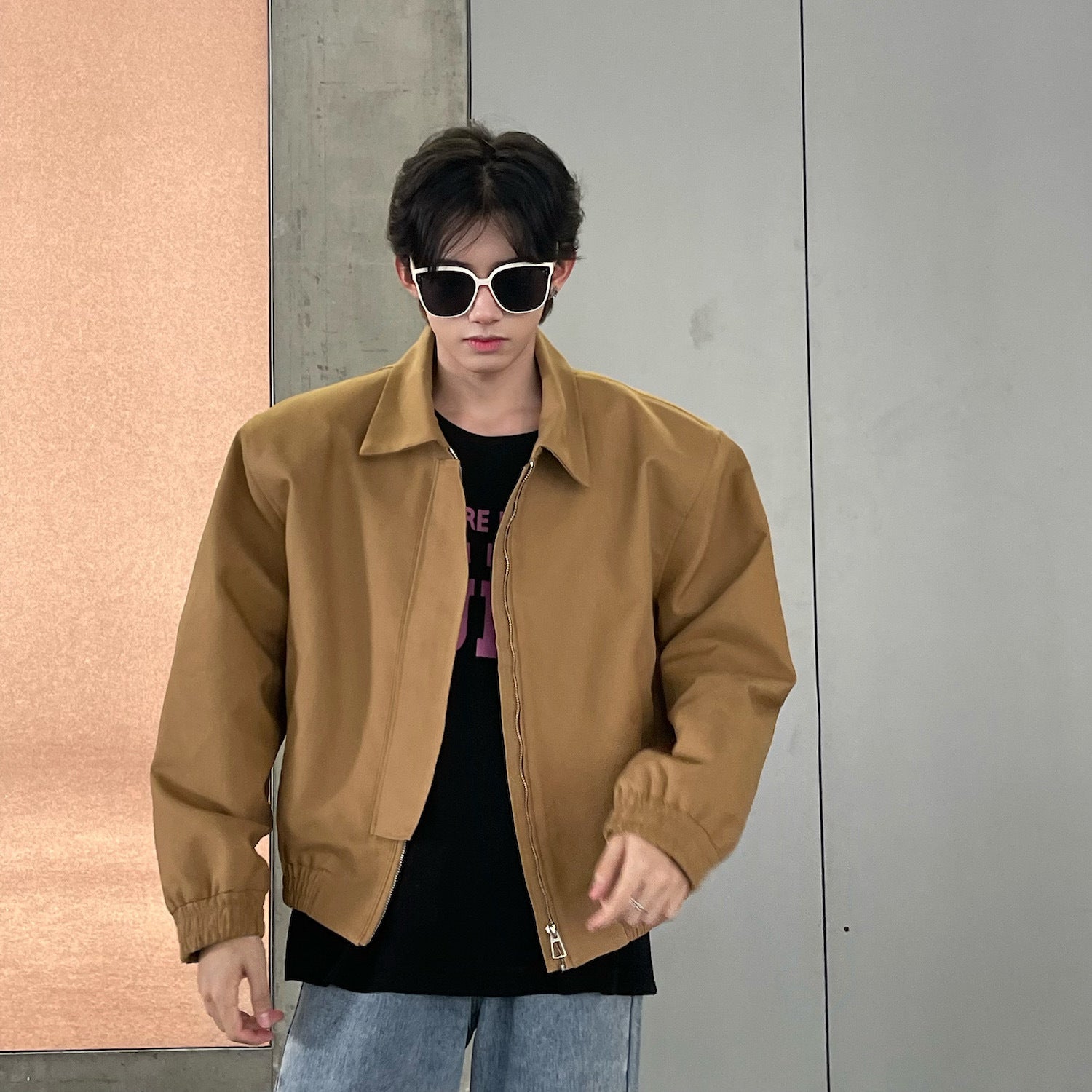 Japanese Style Simple Men's Jacket Youth Popular Autumn and Winter Versatile New Outdoor Fashionable Square Collar Trendy Standard Long Sleeve Fashion
