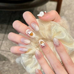YICKYUE  -  10pcs Handmade Press on Nails Christmas Fake Nails Hand-painted Carved 3D Snowman Decor Wearable Crystal Cat's Eye False Nails