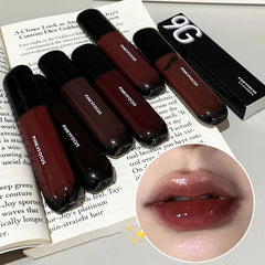 YICKYUE  -  Red Brown Mirror Lip Glaze Water Light Moisturizing Non-stick Cup Highly Pigmented Red Liquid Lipstick Lip Tint Makeup Cosmetics