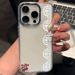 YICKYUE  -  White Lace Polka Dot Clear Soft Phone Case For iPhone 17 16 15 14 13 12 11 Pro MAX XS XR 7 8 Plus 17air 16e Transparent Cover