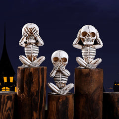 YICKYUE  -  3pcs Baby Skulls Statue See No Evil Hear No Evil Speak No Evil Resin Funny Skull Office Desktop Ornaments Bookshelf Home Decor
