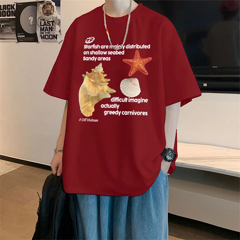 YICKYUE  -  Men's T shirts Cotton White 4XL Mens Summer Wear Oversized T-Shirt Letter Print Funny Casual Tee Shirts Male Clothes Big Size