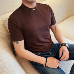 HEARUJOY  -  Men's 46% Cotton Semi-Turtleneck Tee | Slim Fit Casual Short Sleeve Shirt Stylish Slim-fit Semi-high Neck Breathable T-shirt