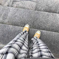 HEARUJOY  -  High Waist Straight Leg Sport Pants ex Casual Loose Fit Long Trousers Spring Autumn Plaid Wide Leg Pants Casual Wear