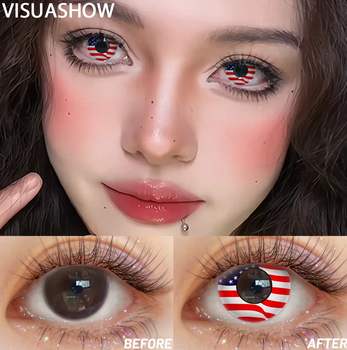 YICKYUE  -  Independence Day Colored Contact Lenses 2Pcs 6 Months Use National Day & Sports  Fan Party Cosplay Eye Makeup Contacts