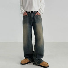 Hearujoy Washed Denim Pants Men's Loose Floor Pants Korean Style Straight Leg Trousers Casual Jeans Summer Trend 9C5010