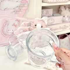YICKYUE  -  Cute Cat Pattern Thick Glass Cup Delicate Heat-Resistant Large Capacity Cup With Handle Milk Tea Oat Cup Home Utensils Kitchen