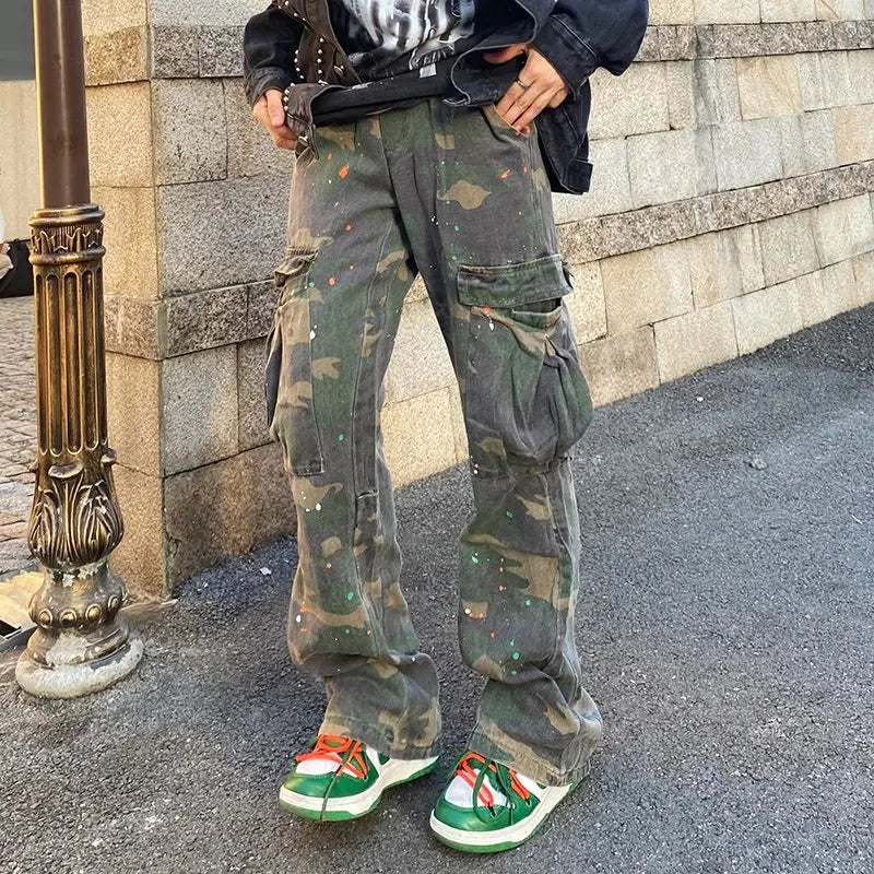 HEARUJOY  -  New Fashion Camouflage Baggy Tracksuit Cargo Pants For Men Inkjet Side Pockets Sports Joggers Women Casual Loose Trousers