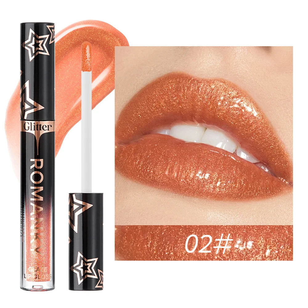 YICKYUE  -  1Pc Moisturizing Pearl Lip Glaze Waterproof Metallic Black Glitter Lipstick Mirror Crystal Jelly Lip Gloss Long Lasting Lip Tint