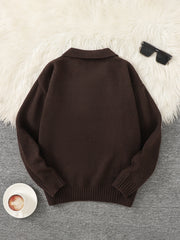 HEARUJOY  -  New Popular Autumn and Winter Pure Color Polo Collar V-Neck Pullover Sweater Casual Round Neck High-End Textured Knitted Men's Pullover