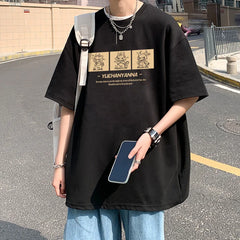 YICKYUE  -  Men's T-shirts Cotton Big Size Mens Summer Wear Black Oversized T Shirt Chinese Loong Print Casual Tee Shirts Male Clothes