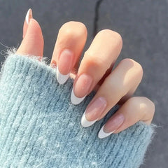 YICKYUE  -  24Pcs Minimalist Fake Nails White French Tip Press On Nails Glossy Medium Almond Shape Full Cover False Nails For Women Girls
