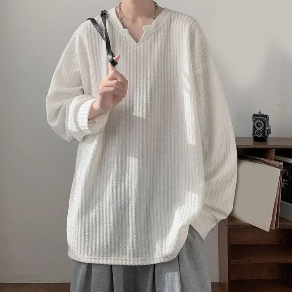 HEARUJOY  -  Casual T-Shirt Long Sleeves Shirt Perfect For All Seasons Loose Fit Design Slight Stretch Fabric Solid Pattern T-Shirt