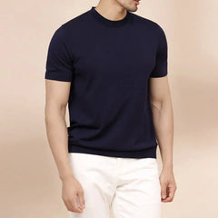 HEARUJOY  -  New Summer Men Knitted Short-sleeved T-shirt Slim Fit and Slim Solid Color Breathable Knitted Fabric Pullover
