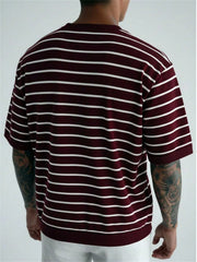 YICKYUE  -  High Quality Ice Silk Knitted T-shirt For Men Short Sleeved Round Neck Knitwear Summer Fashion Stripe Kint Tops Men's Clothing