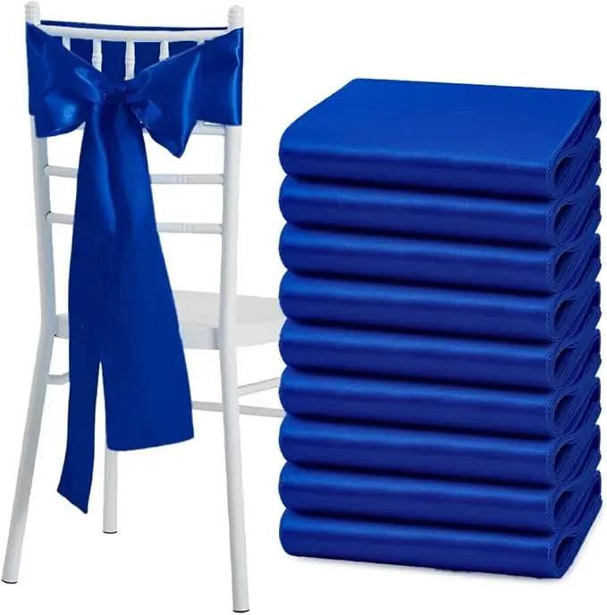 YICKYUE  -  12PCS Sky Blue Satin Chair Bow Sashes Soft Chair Sashes 17x275cm for Party Wedding Hotel Banquet Home Decorations Luxury