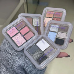 YICKYUE  -  5-Color Shiny Punk Blue Eyeshadow Palette Glitter Pearlescent Eye Shadow Palette Lasting Waterproof Nude Pink Eye Pigment Makeup