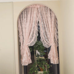 YICKYUE  -  Pastoral Double-Layer One-Piece Floral Gauze Curtain Punch-Free Half Curtain Living Room Balcony Window Screen Customizable