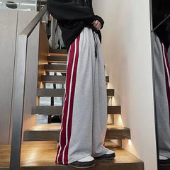 HEARUJOY  -  Wide Leg Casual Pants Full Length Pant  Men Pockets Striped Drawstring Spliced Casual Spring Sports 2025 New Patchwork Loose