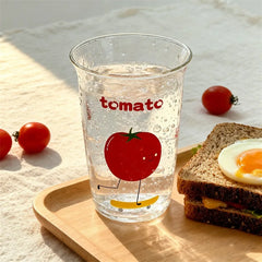 YICKYUE  -  Transparent Borosilicate Glass Water Cup INS Iced Americano Coffee Latte Cup Printed Tomato Letter Summer Drinking Juice Cups