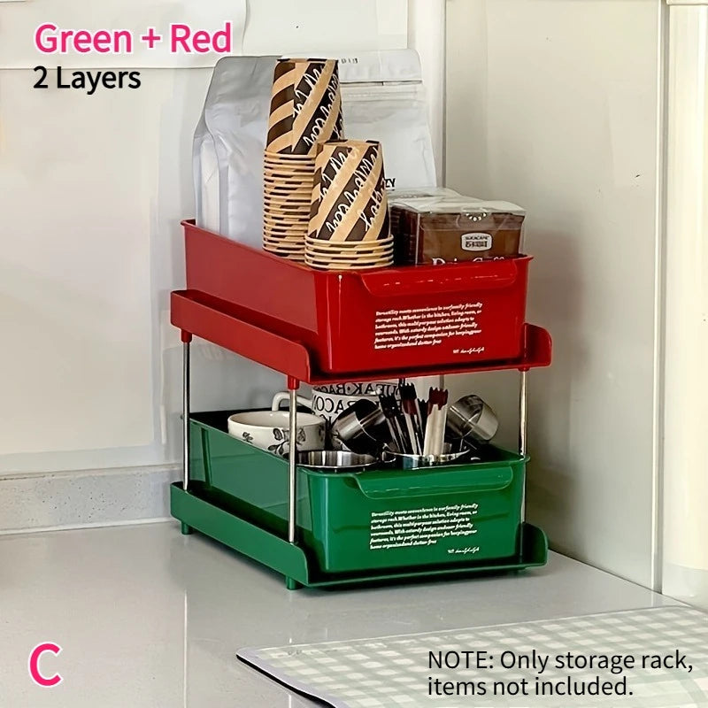YICKYUE  -  Multifunction Coffee Tea Pod Storage Organizer Rack with Drawers Office Home Coffee Bars 2/3-Tier Desktop Shelf Sliding Drawers