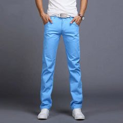 HEARUJOY  -  Slim Fit Straight Leg Pants Men's  Color Casual Trousers Autumn Season Cotton 00% Pure Color Youthful Vitali Sle