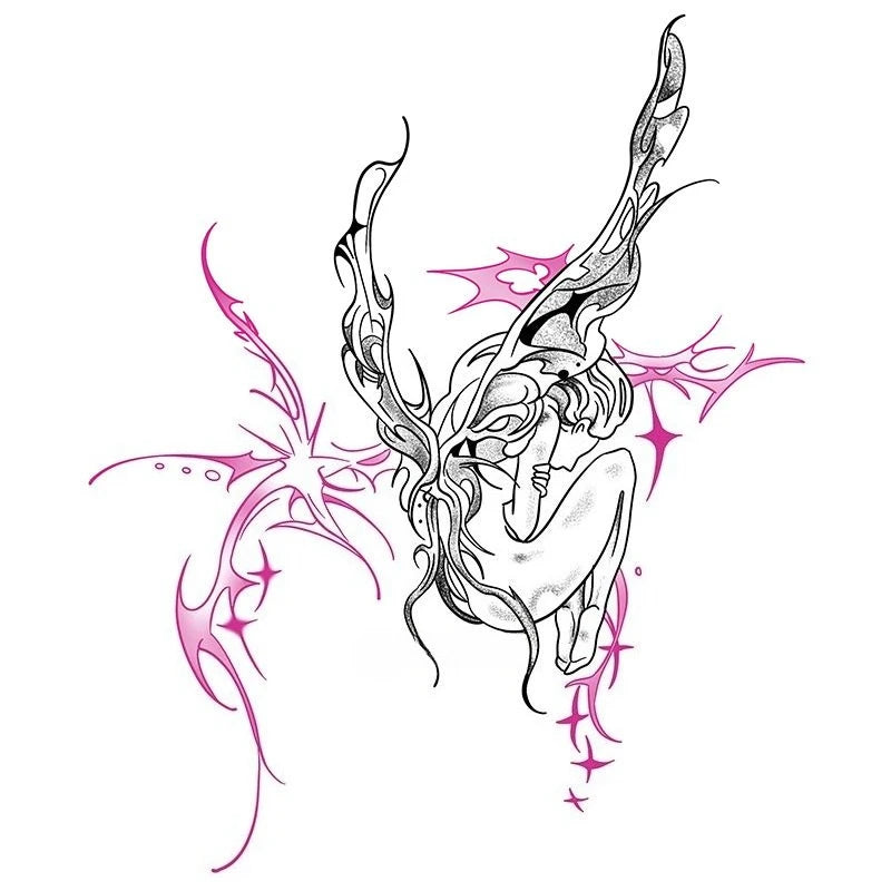 YICKYUE  -  Angel Butterfly Temporary Tattoos for Woman Man Trendy Tattoo Stickers Waterproof Sexy Body Art Waist Fake Tattoo Sticker