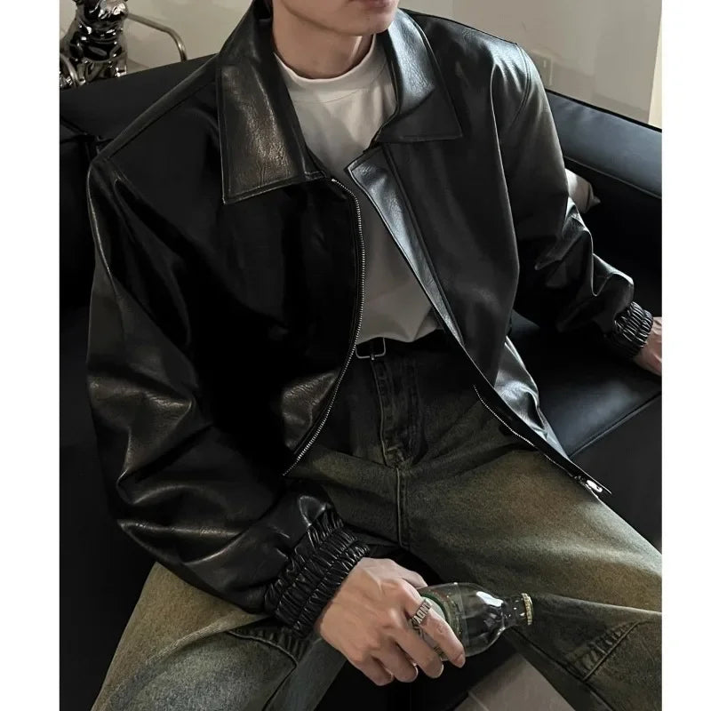 Hearujoy Retro Biker Clothing Leather Coat Jacket Men's Spring and Autumn Korean Fashion Streetwear Leather Jacket Casual Men's Clothing